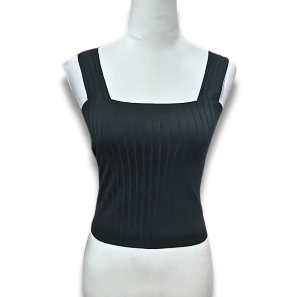 BP Crop Tank Top Sleeveless Straight Neck Ribbed Stretchy Black Women's XS NWOT